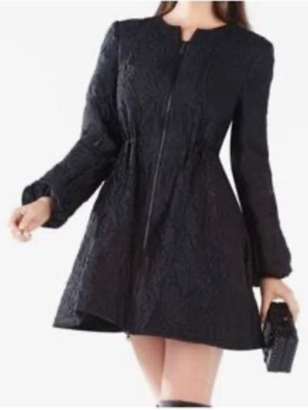 BCBGMaxAzria Black Textured Long-Sleeve Fit & Flare Dress with Zip